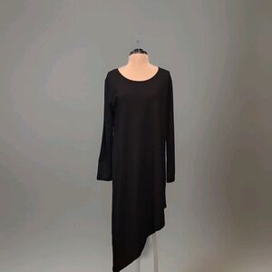Bryn Walker Womens Sm Black Long Sleeve Asymmetric Dress Minimalist Lagenlook